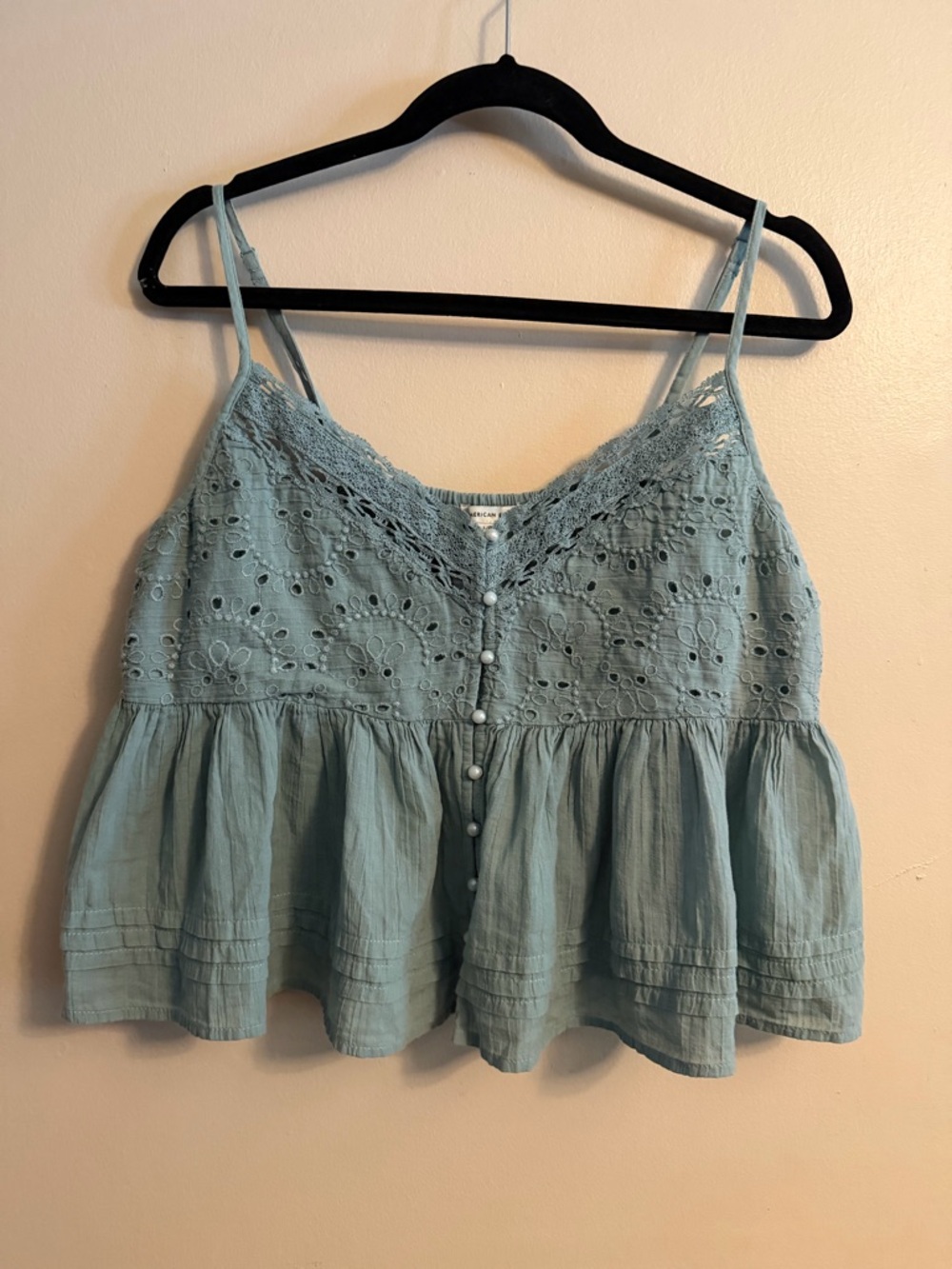 American Eagle Outfitters Green Eyelet Lace Peplum Cami